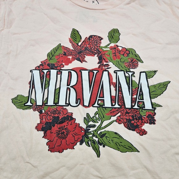 Nirvana Band T Shirt Floral Logo Pink Short Sleeve Cotton Size Medium - Picture 2 of 7
